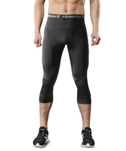Trendoran Men’s Compression Sports Leggings – Honeycomb Knee-Pad Tights for Running, Basketball & Gym