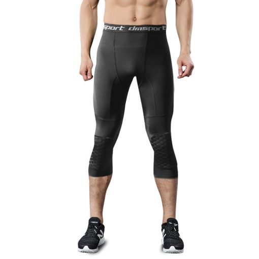 Trendoran Men’s Compression Sports Leggings – Honeycomb Knee-Pad Tights for Running, Basketball & Gym