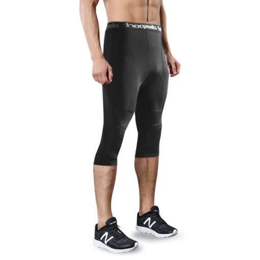 Trendoran Men’s Compression Sports Leggings – Honeycomb Knee-Pad Tights for Running, Basketball & Gym