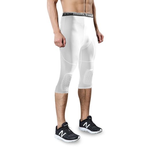 Trendoran Men’s Compression Sports Leggings – Honeycomb Knee-Pad Tights for Running, Basketball & Gym
